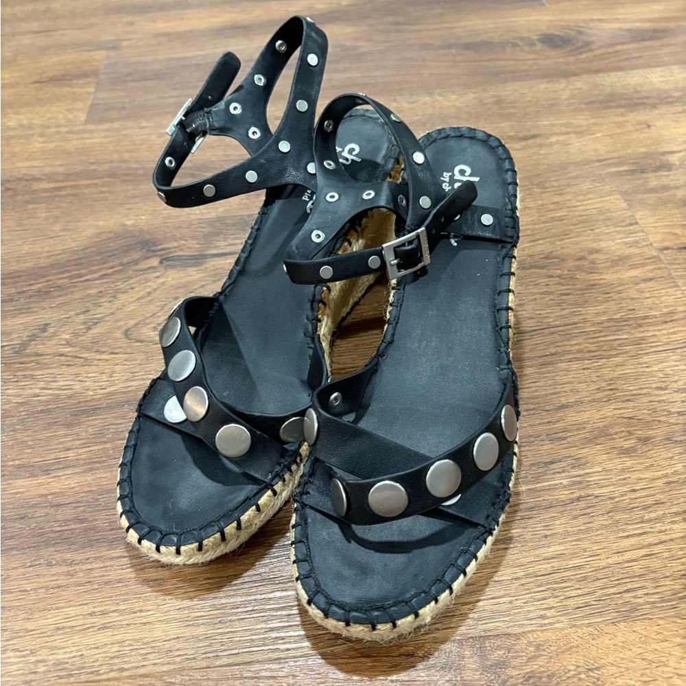 Charles David Black Wedges with Silver Studs
